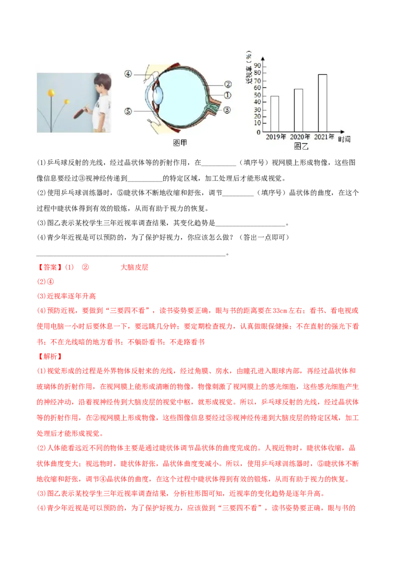 专题15人体生命活动的调节（解析版）_6生物中考复习_2023年中考复习资料_专项复习_2023年中考生物总复习真题探究与变式训练（全国通用）