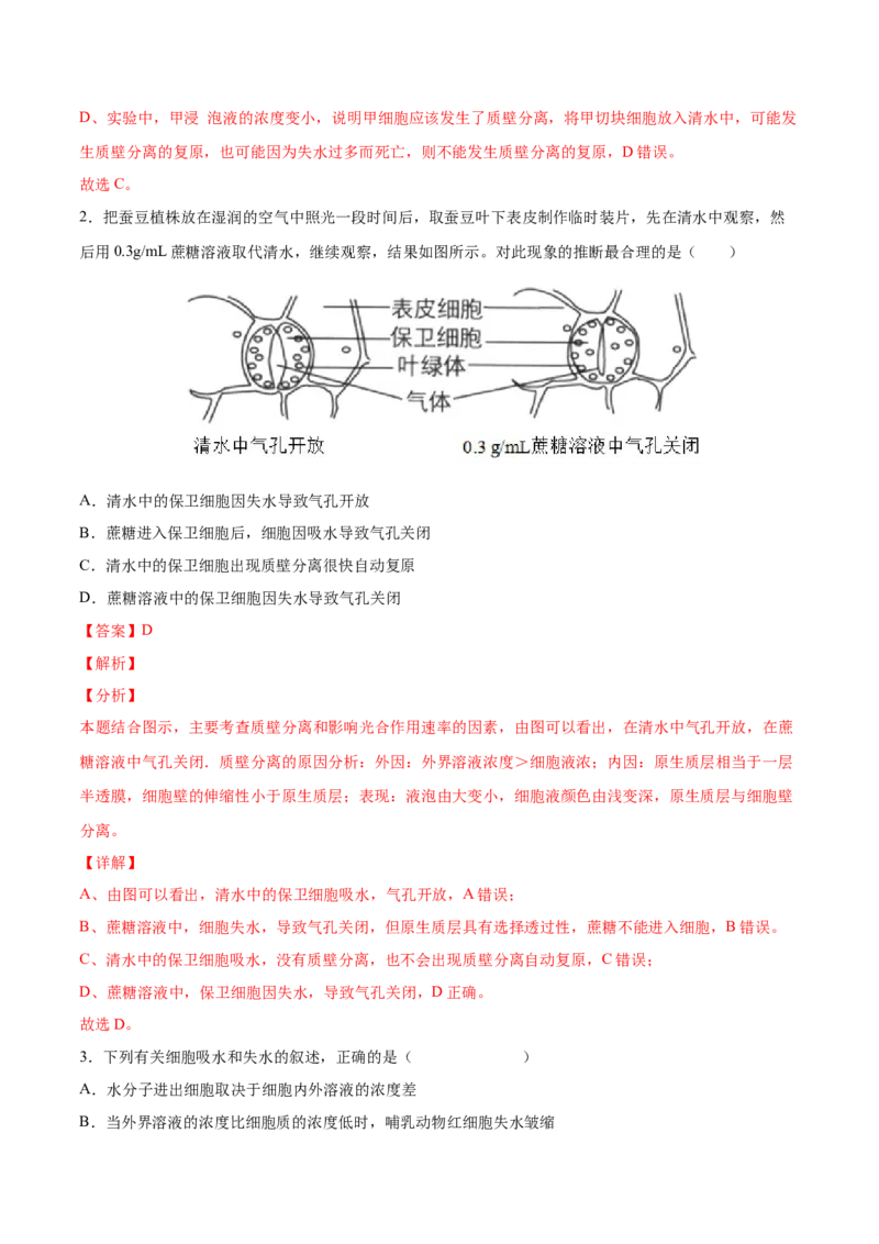 考向03细胞内物质输入和输出-备战2023年高考生物一轮复习考点微专题（全国通用）（解析版）_通用版（老高考）复习资料_2023年复习资料_一轮复习