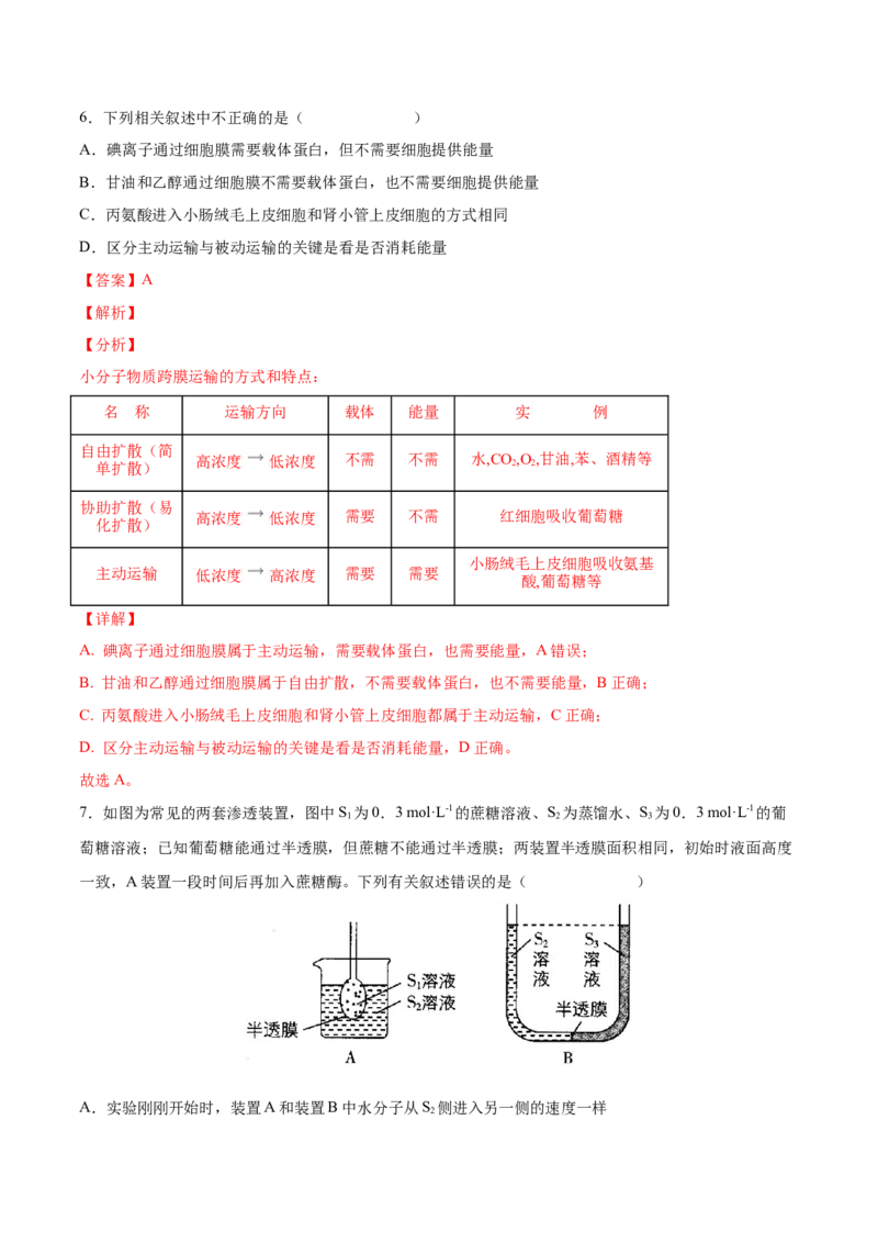 考向03细胞内物质输入和输出-备战2023年高考生物一轮复习考点微专题（全国通用）（解析版）_通用版（老高考）复习资料_2023年复习资料_一轮复习