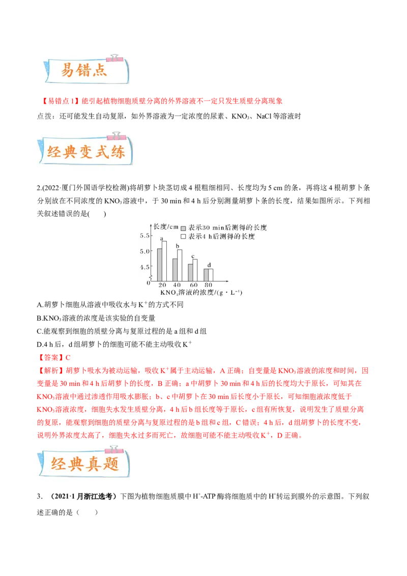 考向03细胞内物质输入和输出-备战2023年高考生物一轮复习考点微专题（全国通用）（解析版）_通用版（老高考）复习资料_2023年复习资料_一轮复习