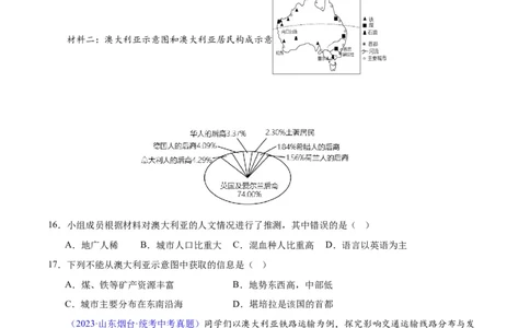 专题15大洋洲与澳大利亚（原卷版）_7地理中考复习_2024年中考复习资料_专项复习资料_完三年（2021-2023）中考地理真题分项汇编（全国通用）