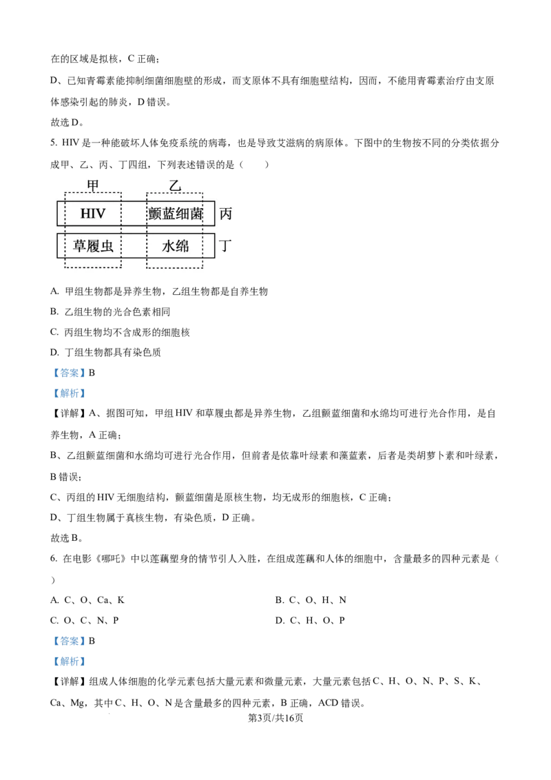 精品解析：河北省NT20联考2025-2026学年高一上学期10月月考生物试题（解析版）_2025年10月高一试卷_251029河北省NT20名校联合体2025-2026学年高一上学期10月联考
