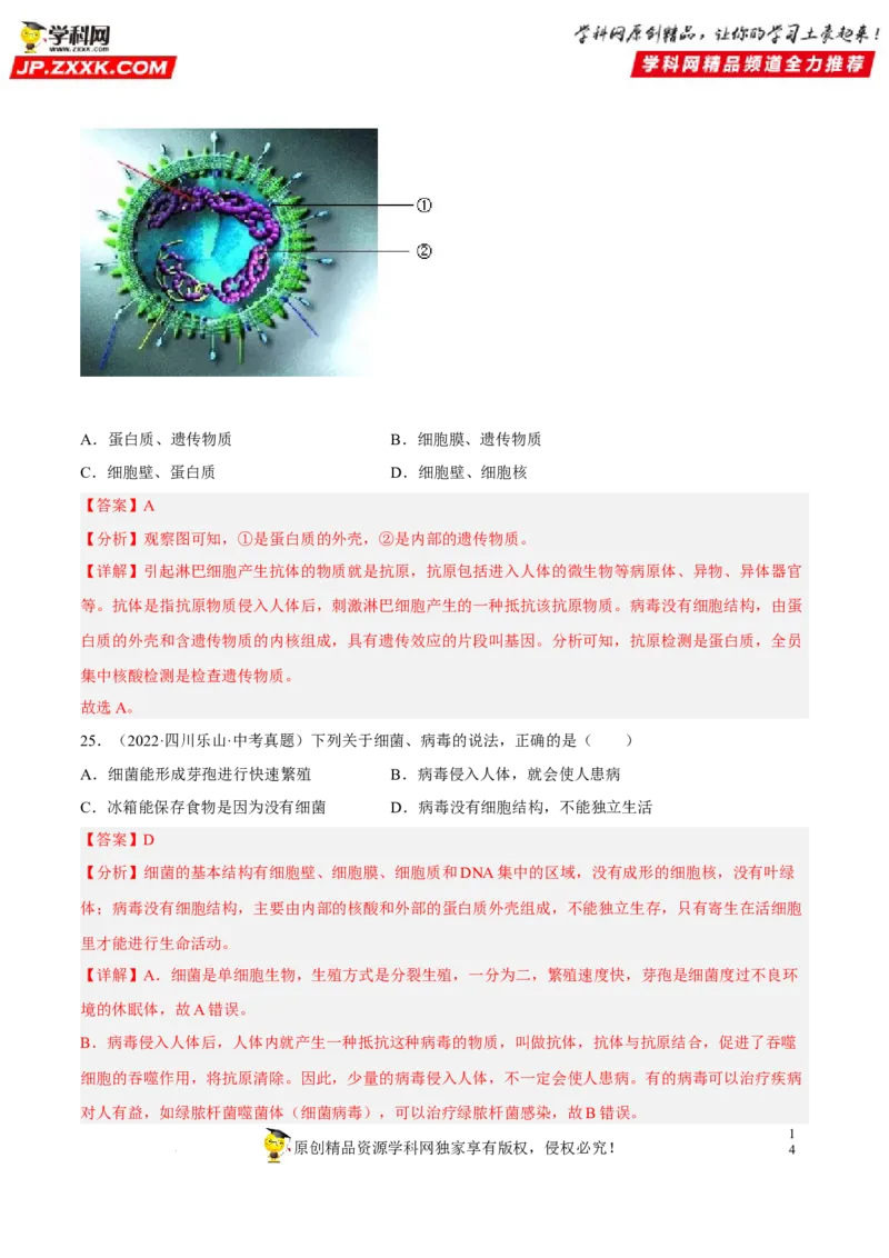 专题14生物圈中的微生物（习题帮）（解析版）_6生物中考复习_2023年中考复习资料_一轮复习_备战2023年中考生物一轮复习考点帮（全国通用）288506454