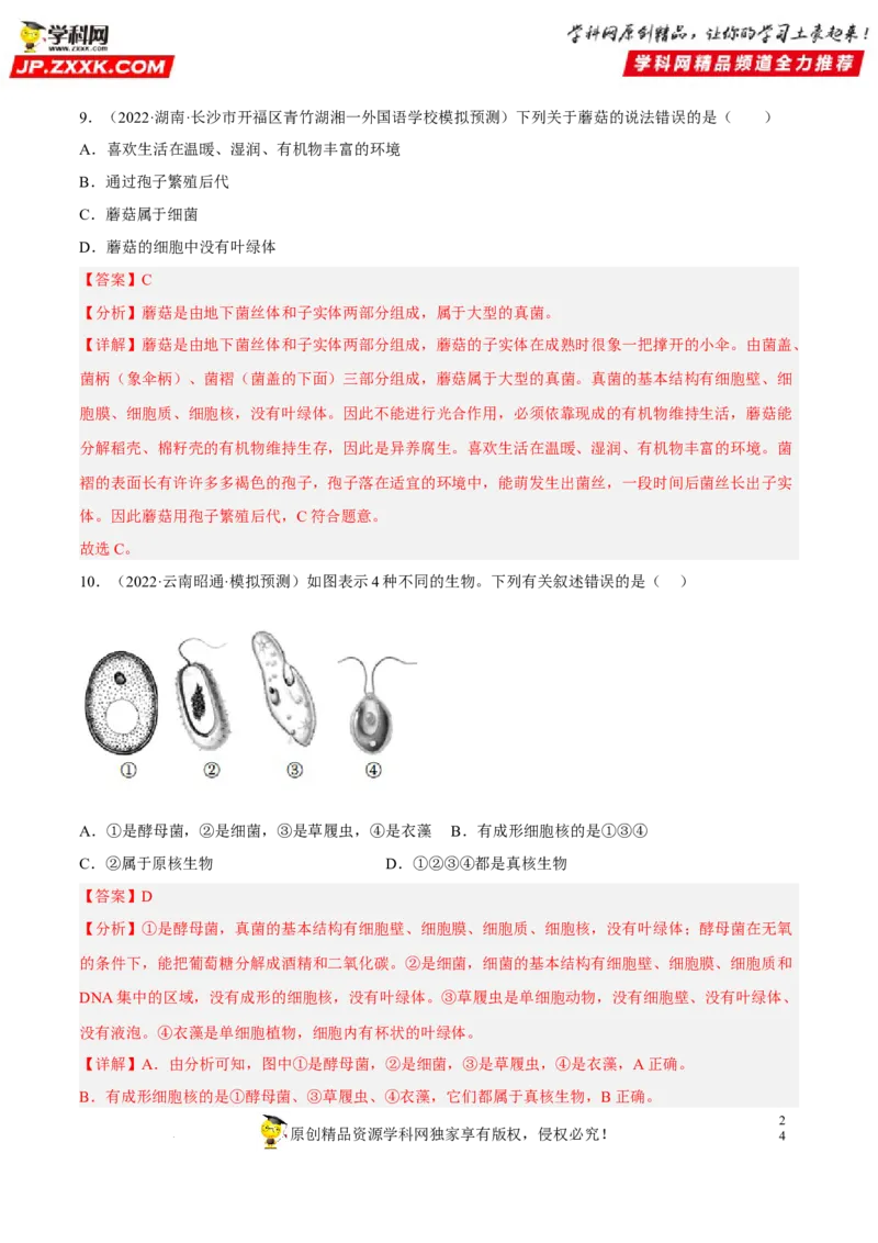 专题14生物圈中的微生物（习题帮）（解析版）_6生物中考复习_2023年中考复习资料_一轮复习_备战2023年中考生物一轮复习考点帮（全国通用）288506454