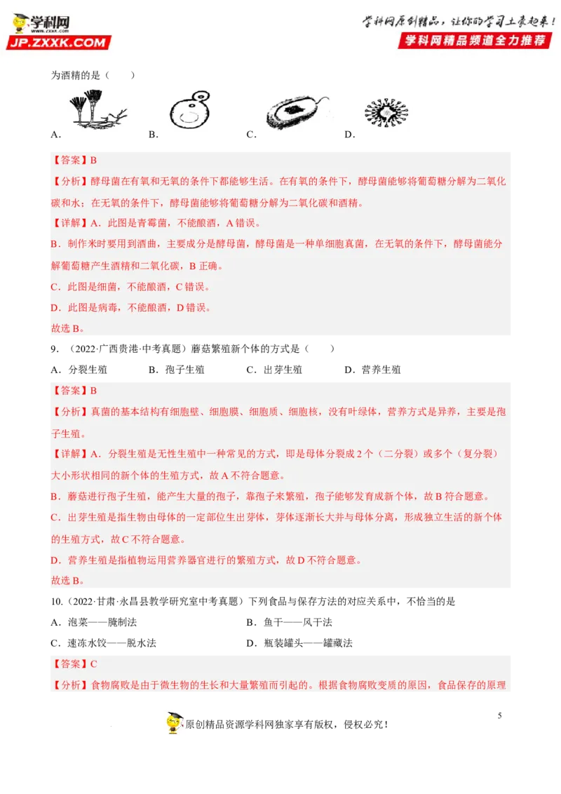 专题14生物圈中的微生物（习题帮）（解析版）_6生物中考复习_2023年中考复习资料_一轮复习_备战2023年中考生物一轮复习考点帮（全国通用）288506454