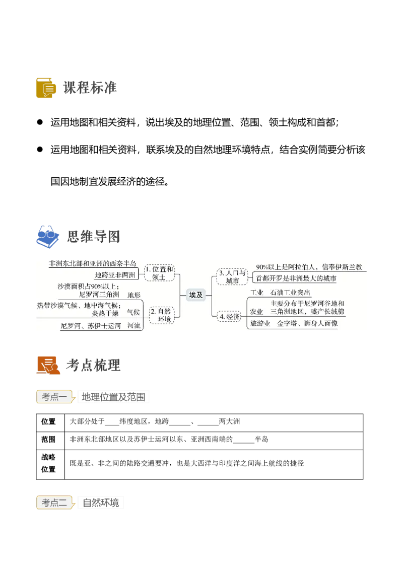 专题12走进国家-法国、埃及(复习讲义)原卷版_7地理中考复习_2023年中考复习资料_一轮复习_2023年中考地理一轮复习讲练测