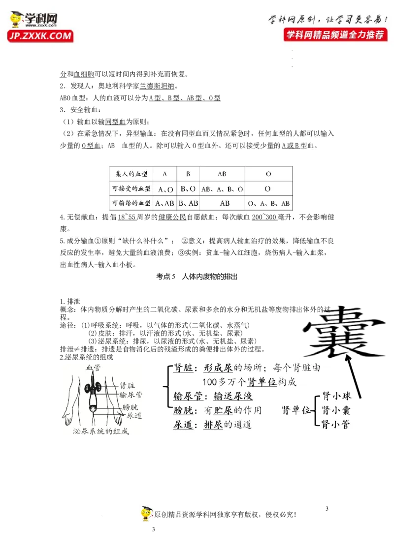 专题10人体内物质的运输和废物的排出（知识帮）-备战2023年中考生物一轮复习考点帮（全国通用）_6生物中考复习_2023年中考复习资料_一轮复习