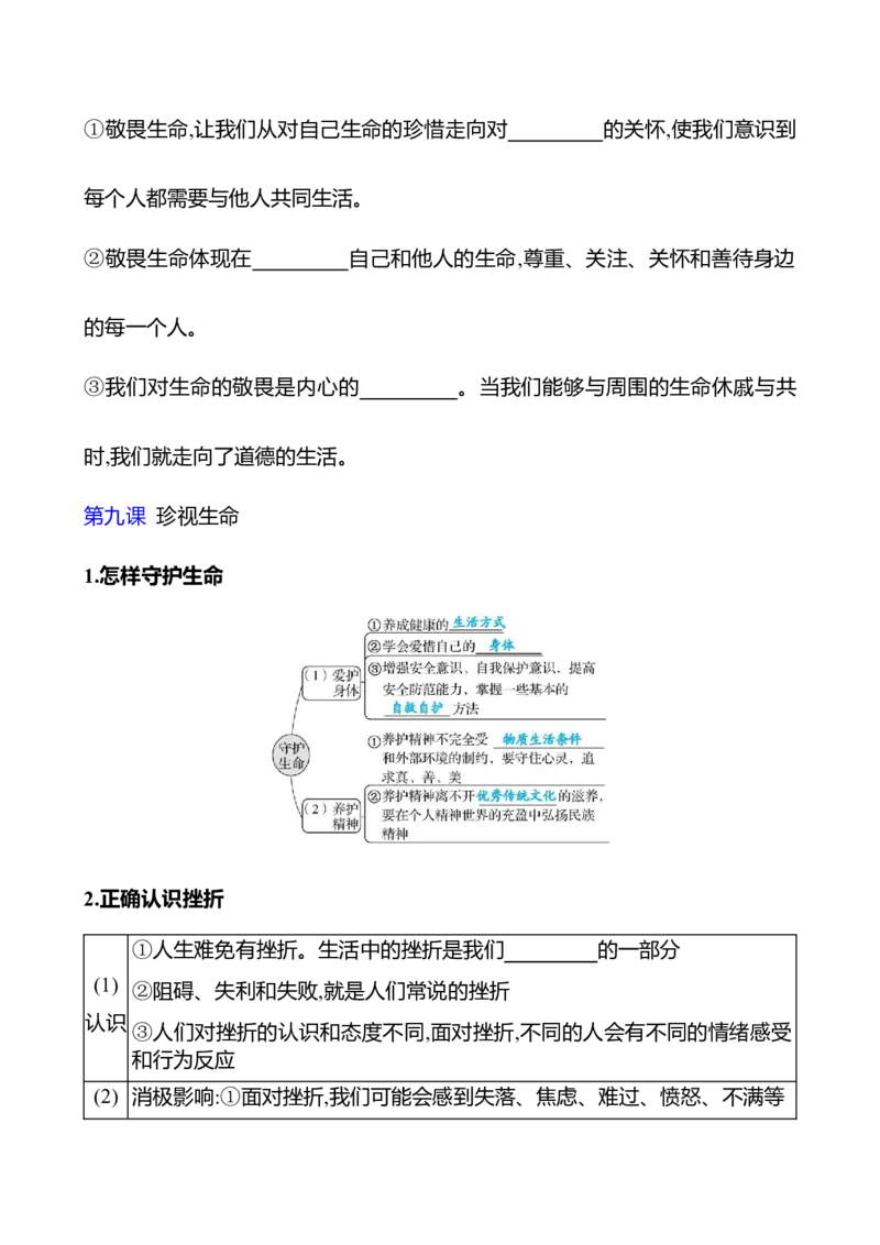 七年级上册第四单元　生命的思考-学生版_9道法中考复习_2026年中考复习（更新中）_2026年中考道德与法治一轮复习学案（含答案）