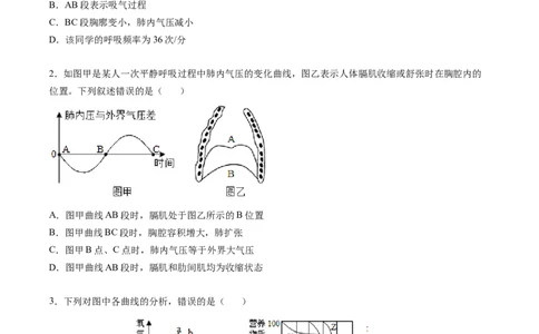 专题11人体的呼吸-2022年中考生物一轮复习抓重点考典型（人教版）（原卷版）_6生物中考复习_2023年中考复习资料_一轮复习_2022年中考生物一轮复习抓重点考典型（人教版）