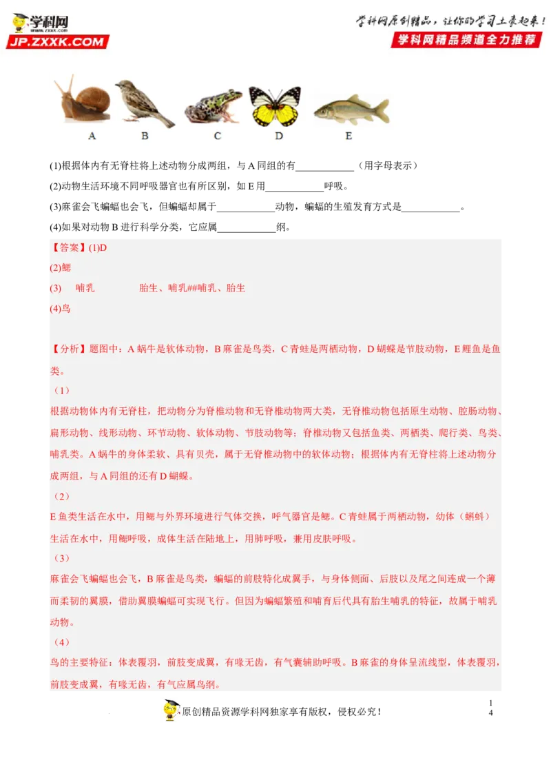 专题15生物的多样性及其保护（习题帮）（解析版）_6生物中考复习_2023年中考复习资料_一轮复习_备战2023年中考生物一轮复习考点帮（全国通用）288506454