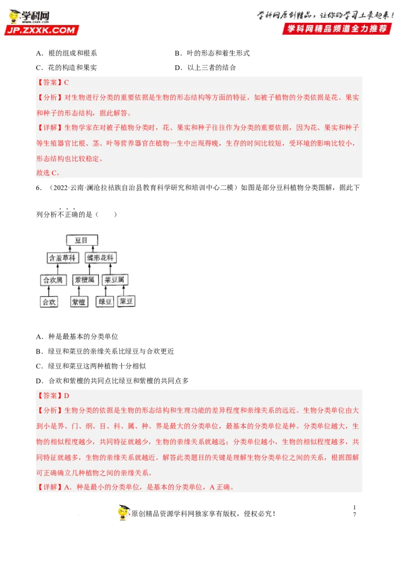 专题15生物的多样性及其保护（习题帮）（解析版）_6生物中考复习_2023年中考复习资料_一轮复习_备战2023年中考生物一轮复习考点帮（全国通用）288506454