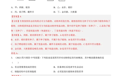 专题15生物的多样性及其保护（习题帮）（解析版）_6生物中考复习_2023年中考复习资料_一轮复习_备战2023年中考生物一轮复习考点帮（全国通用）288506454