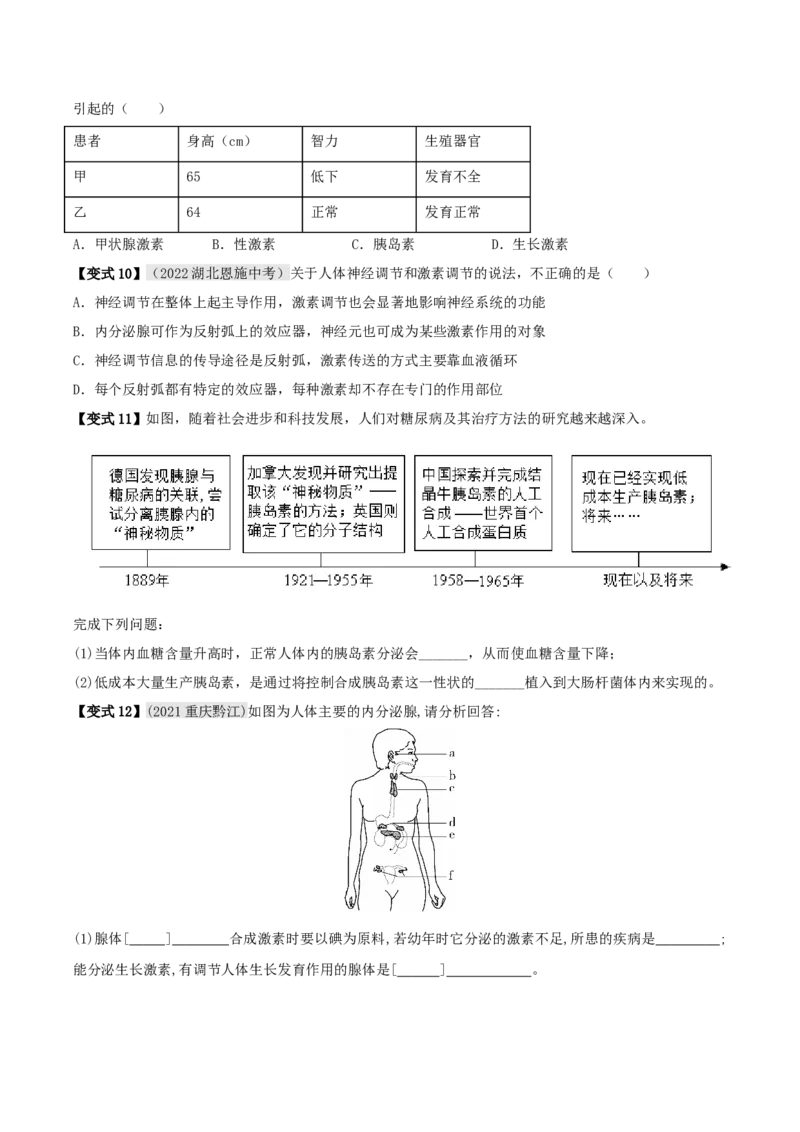 专题15人体生命活动的调节（原卷版）_6生物中考复习_2023年中考复习资料_专项复习_2023年中考生物总复习真题探究与变式训练（全国通用）