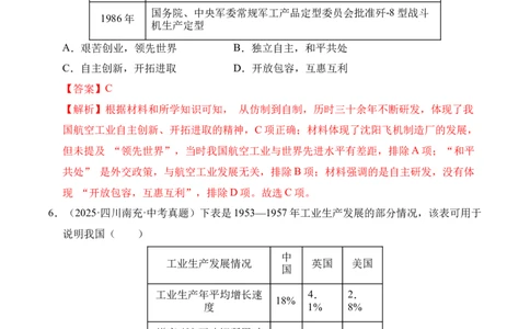 专题17社会主义制度的建立与社会主义建设的探索&middot;选择题（全国通用）（原卷版）_8历史中考复习_2026年中考复习（更新中）