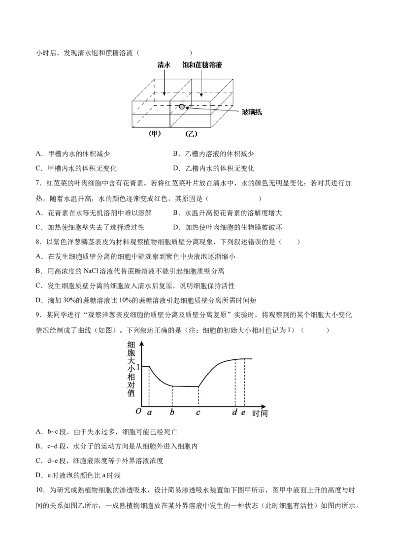 考向03细胞内物质输入和输出-备战2023年高考生物一轮复习考点微专题（全国通用）（原卷版）_通用版（老高考）复习资料_2023年复习资料_一轮复习
