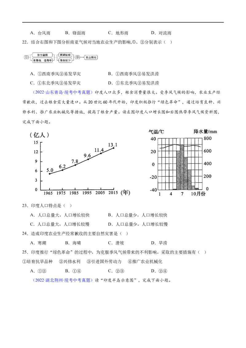 专题14俄罗斯和印度（梯级进阶练）（原卷版）_7地理中考复习_2024年中考复习资料_一轮复习资料_❤2024年中考地理一轮复习讲练测（全国通用）_配套练习