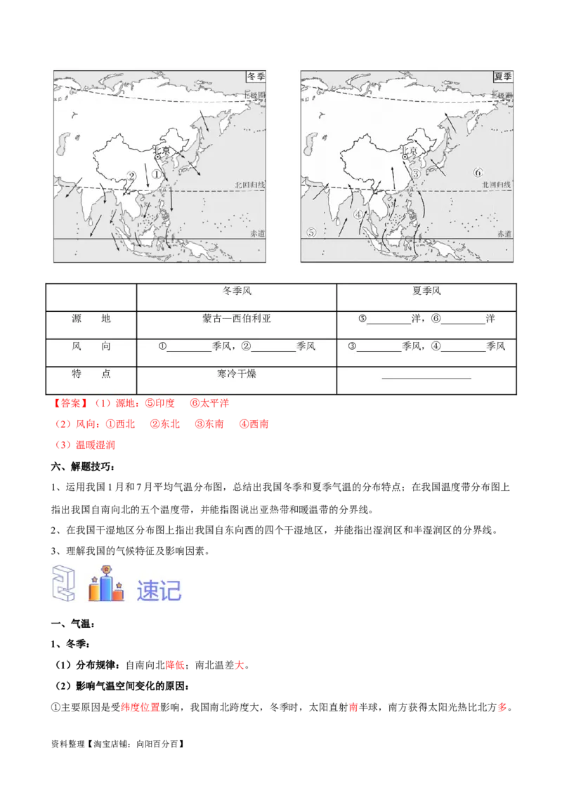 专题18中国的气候-备战2024年中考地理识图速记手册与变式演练（全国通用）（解析版）_7地理中考复习_2024年中考复习资料_专项复习资料_答案解析版