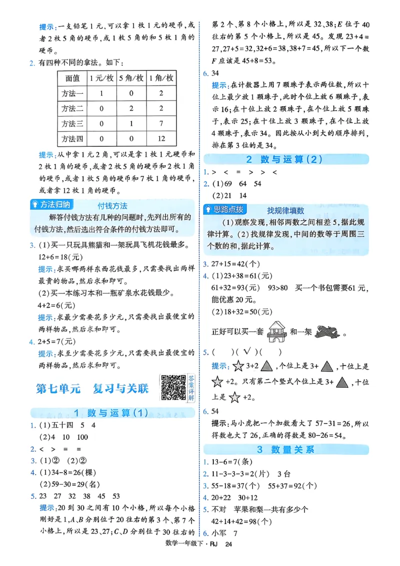 26春一年级下册四星学霸-数学人教-答案与详解_2026春人教数学《四星学霸》_1下数学人教26春四星学霸提高版