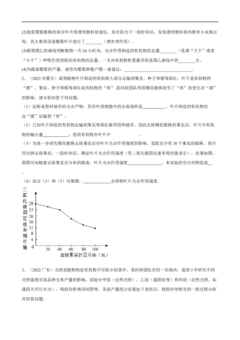 专题07绿色植物的光合作用（原卷版）_6生物中考复习_2023年中考复习资料_一轮复习_2023年中考生物一轮复习讲练测_专题07绿色植物的光合作用（专题精练）-2023年中考生物一轮复习讲练测