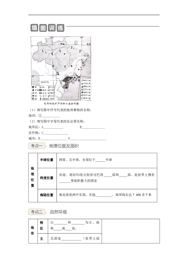 专题14走进国家-巴西、澳大利亚（讲义）（原卷版）-2023年中考地理一轮复习讲练测_7地理中考复习_2023年中考复习资料_一轮复习_2023年中考地理一轮复习讲练测