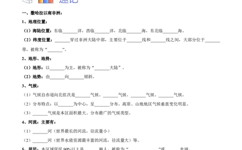 专题12撒哈拉以南非洲和澳大利亚-备战2024年中考地理识图速记手册与变式演练（全国通用）（原卷版）_7地理中考复习_2024年中考复习资料_专项复习资料