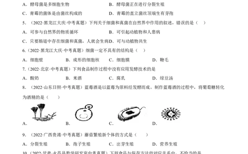 专题14生物圈中的微生物（习题帮）（原卷版）_6生物中考复习_2023年中考复习资料_一轮复习_备战2023年中考生物一轮复习考点帮（全国通用）288506454