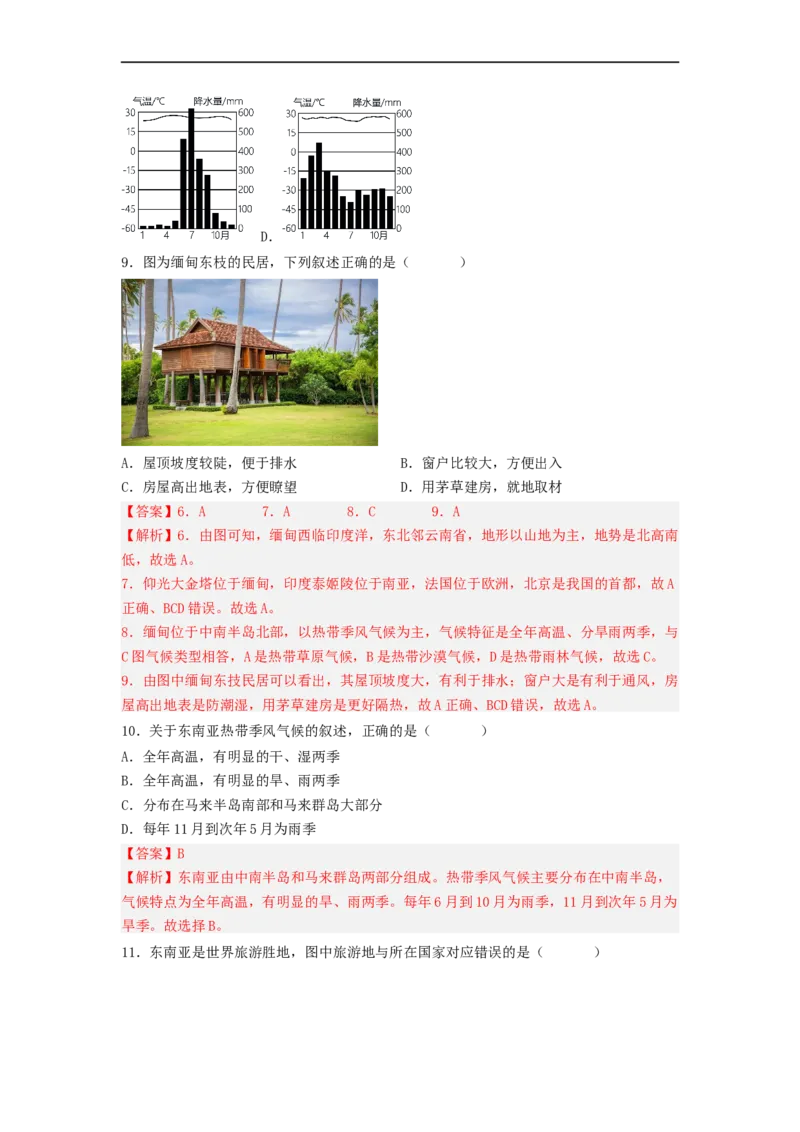 专题08了解区域-东南亚、南亚（专项测试）（解析版）-2023年中考地理一轮复习讲练测_7地理中考复习_2023年中考复习资料_一轮复习_2023年中考地理一轮复习讲练测