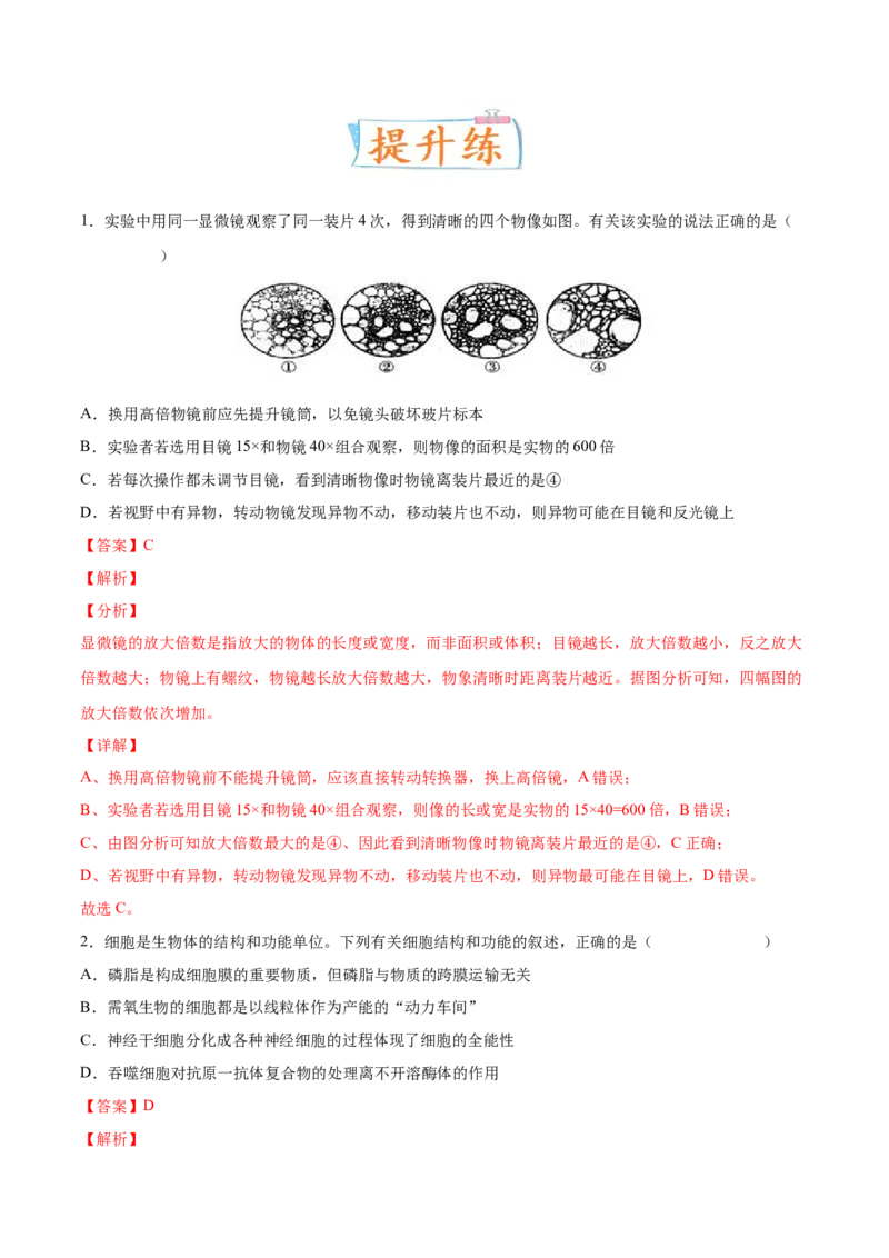 考向02细胞的基本结构-备战2023年高考生物一轮复习考点微专题（全国通用）（解析版）_通用版（老高考）复习资料_2023年复习资料_一轮复习