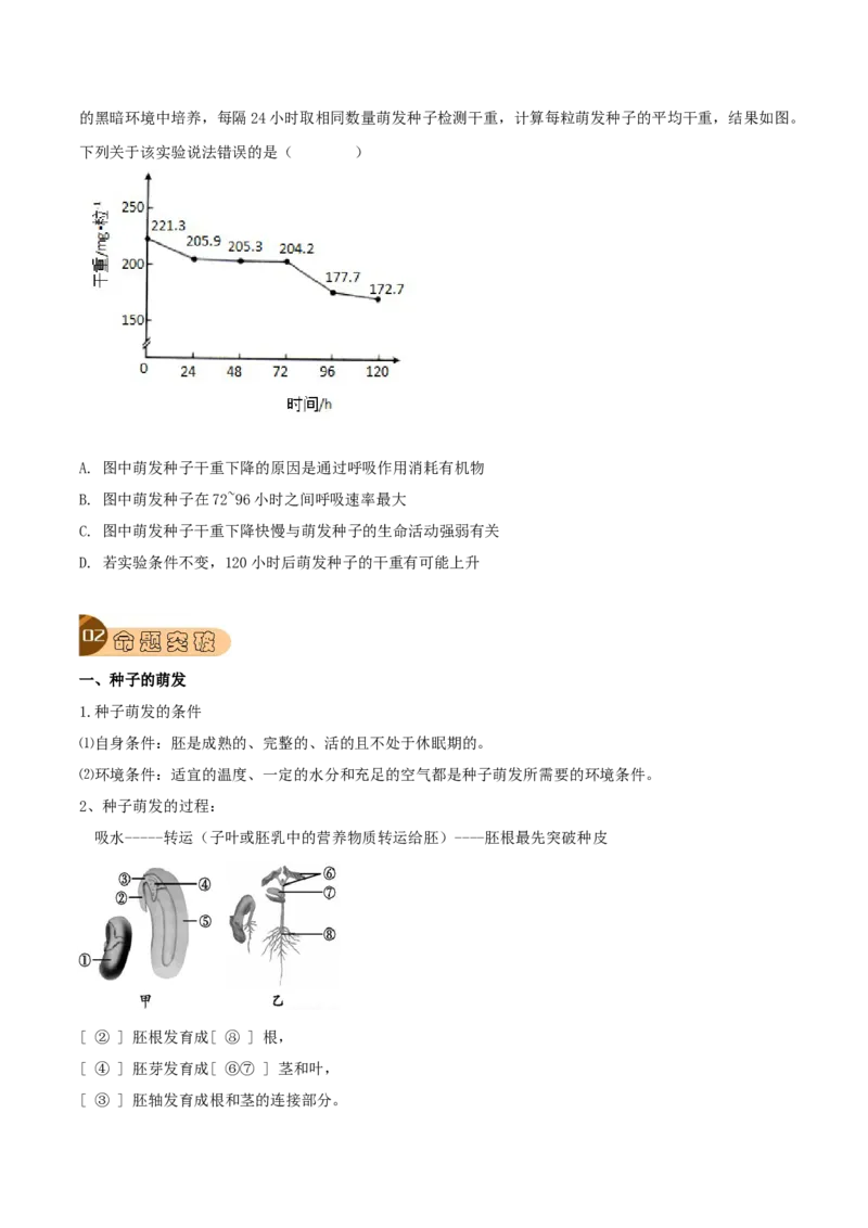 专题08被子植物的一生（原卷版）_6生物中考复习_2023年中考复习资料_专项复习_2023年中考生物总复习真题探究与变式训练（全国通用）