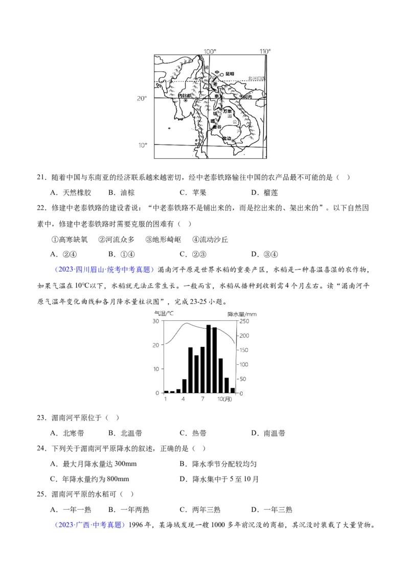 专题09东南亚（原卷版）_7地理中考复习_2024年中考复习资料_专项复习资料_完三年（2021-2023）中考地理真题分项汇编（全国通用）