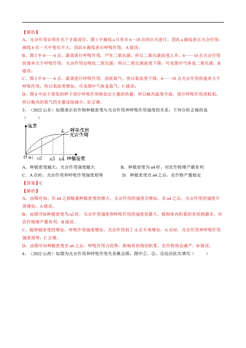 专题08绿色植物的呼吸作用（解析版）_6生物中考复习_2023年中考复习资料_一轮复习_2023年中考生物一轮复习讲练测_专题08绿色植物的呼吸作用（专题精练）-2023年中考生物一轮复习讲练测