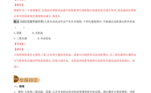 专题14人体内废物的排出（解析版）_6生物中考复习_2023年中考复习资料_专项复习_2023年中考生物总复习真题探究与变式训练（全国通用）