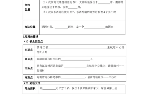 专题15中国的疆域和人口（讲义）（原卷版）-2023年中考地理一轮复习讲练测_7地理中考复习_2023年中考复习资料_一轮复习_2023年中考地理一轮复习讲练测