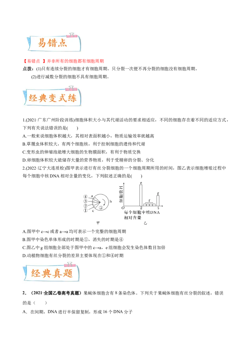 考向07细胞的生命历程-备战2023年高考生物一轮复习考点微专题（全国通用）（原卷版）_通用版（老高考）复习资料_2023年复习资料_一轮复习