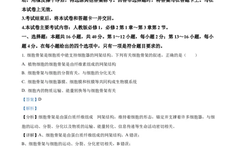 精品解析：广东省湛江市2024-2025学年高一下学期4月期中生物试题（解析版）_2026年04月高一试卷_260427广东省湛江市2024-2025学年高一下学期期中考试