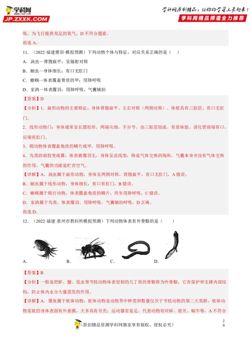 专题12动物的主要类群（习题帮）（解析版）_6生物中考复习_2023年中考复习资料_一轮复习_备战2023年中考生物一轮复习考点帮（全国通用）288506454