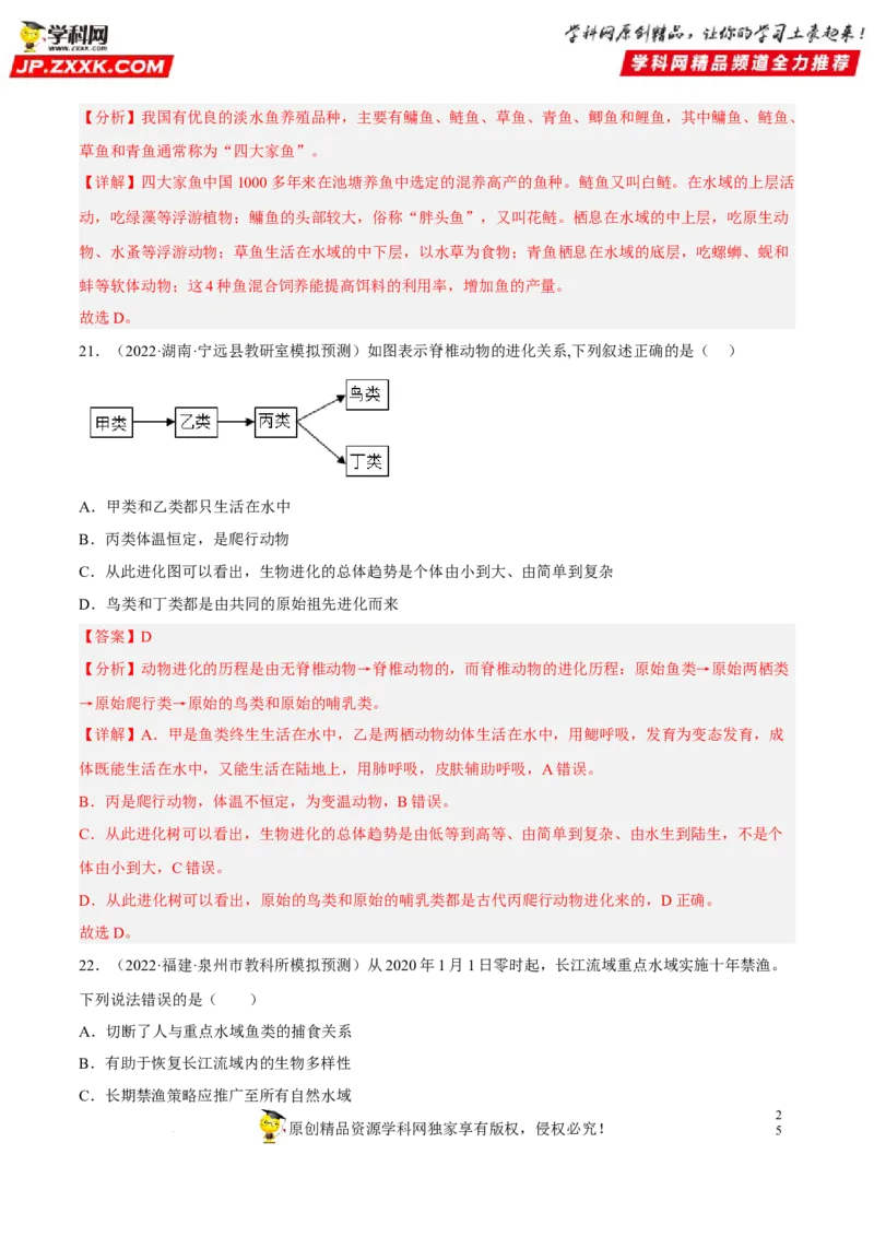 专题12动物的主要类群（习题帮）（解析版）_6生物中考复习_2023年中考复习资料_一轮复习_备战2023年中考生物一轮复习考点帮（全国通用）288506454
