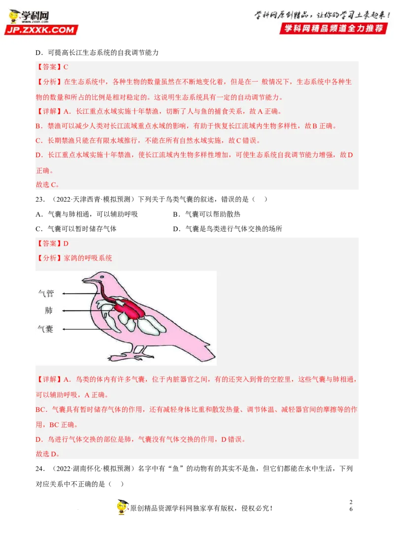 专题12动物的主要类群（习题帮）（解析版）_6生物中考复习_2023年中考复习资料_一轮复习_备战2023年中考生物一轮复习考点帮（全国通用）288506454