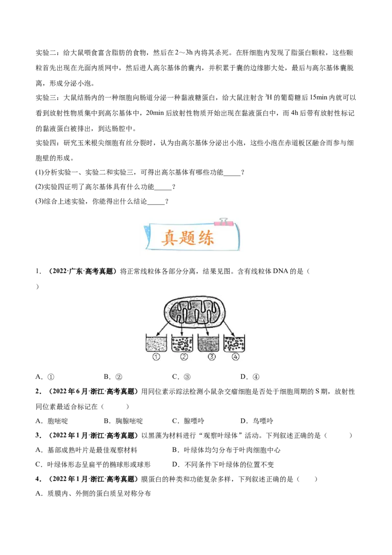 考向02细胞的基本结构-备战2023年高考生物一轮复习考点微专题（全国通用）（原卷版）_通用版（老高考）复习资料_2023年复习资料_一轮复习
