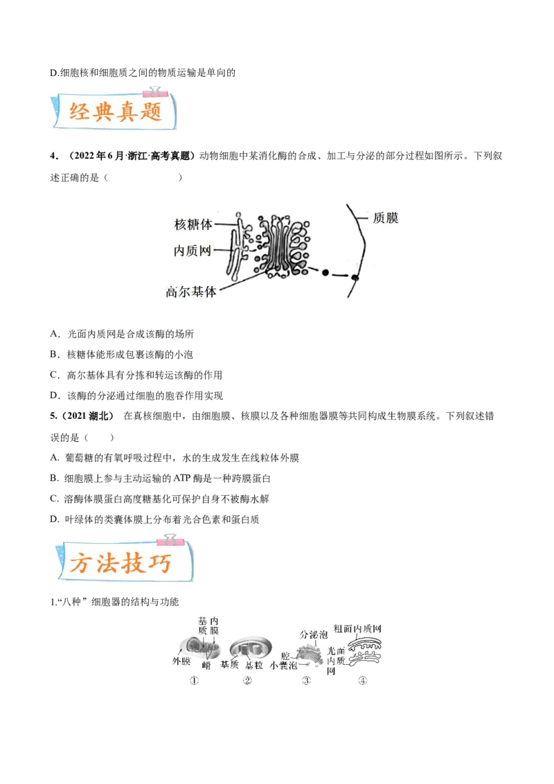 考向02细胞的基本结构-备战2023年高考生物一轮复习考点微专题（全国通用）（原卷版）_通用版（老高考）复习资料_2023年复习资料_一轮复习