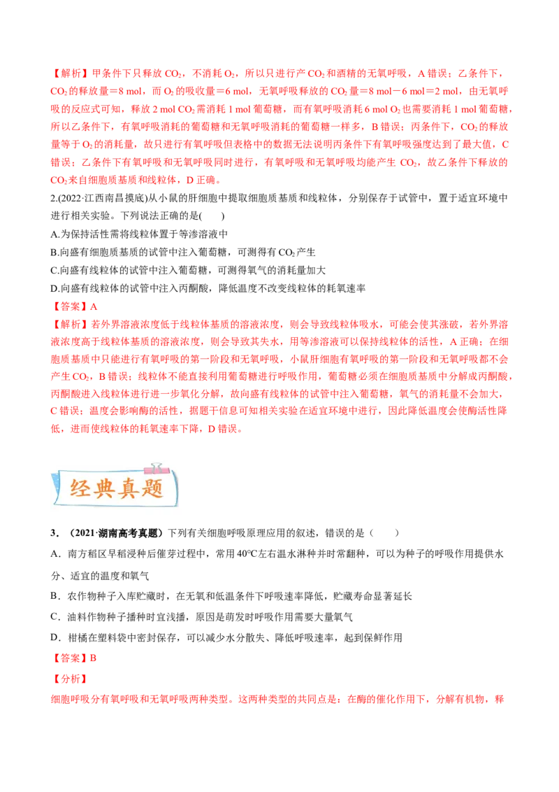 考向05细胞呼吸-备战2023年高考生物一轮复习考点微专题（全国通用）（解析版）_通用版（老高考）复习资料_2023年复习资料_一轮复习_备战2023年高考生物一轮复习考点微专题（全国通用）