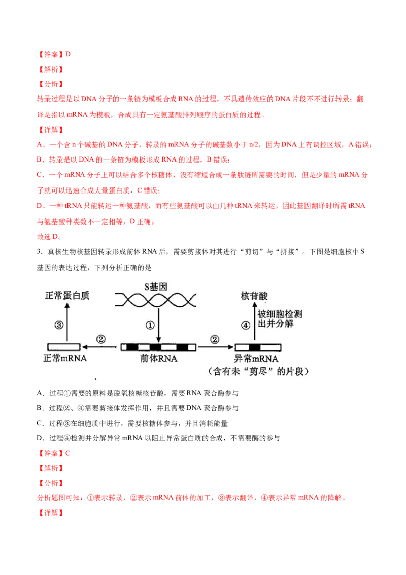 考向13基因的表达-备战2023年高考生物一轮复习考点微专题（全国通用）（解析版）_通用版（老高考）复习资料_2023年复习资料_一轮复习