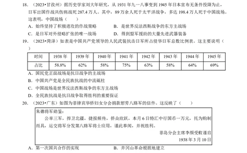 专题13中华民族的抗日战争（原卷版）_8历史中考复习_2024年中考复习资料_一轮复习资料_❤历史备战2024年中考历史一轮复习考点帮（部编版）_配套练习
