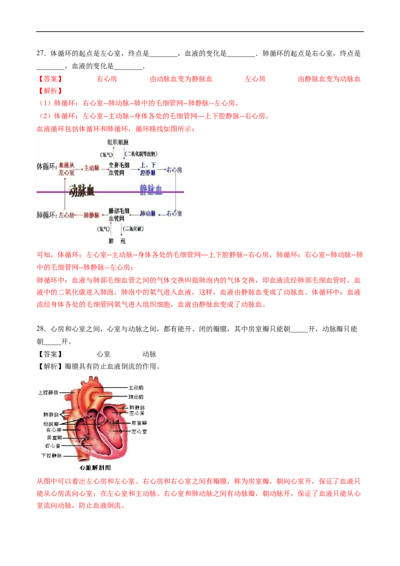 专题12人体内物质的运输-2022年中考生物一轮复习抓重点考典型（人教版）（解析版）_6生物中考复习_2023年中考复习资料_一轮复习_2022年中考生物一轮复习抓重点考典型（人教版）