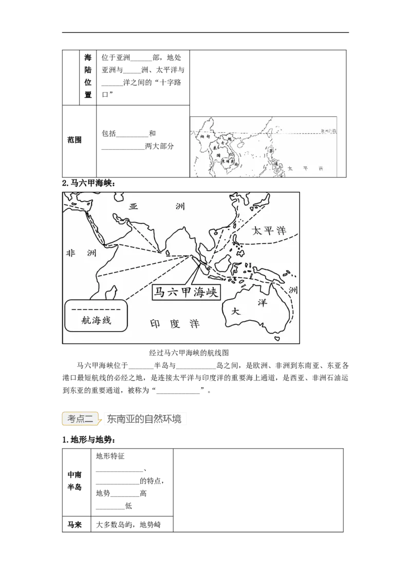 专题08了解区域-东南亚、南亚（讲义）（原卷版）-2023年中考地理一轮复习讲练测_7地理中考复习_2023年中考复习资料_一轮复习_2023年中考地理一轮复习讲练测