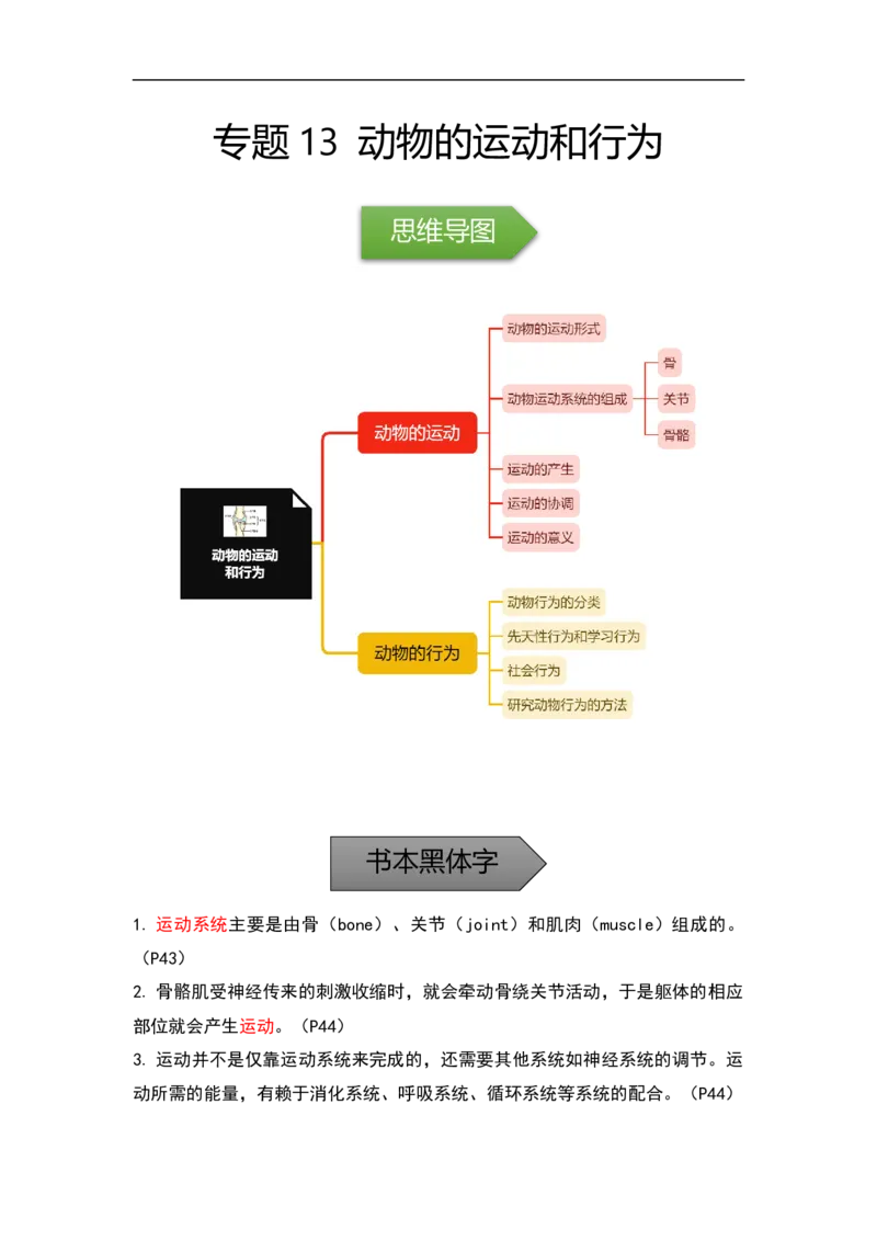 专题13动物的运动和行为-备战2023年中考生物核心考点梳理与必背_6生物中考复习_2023年中考复习资料_专项复习_备战2023年中考生物核心考点梳理与必背