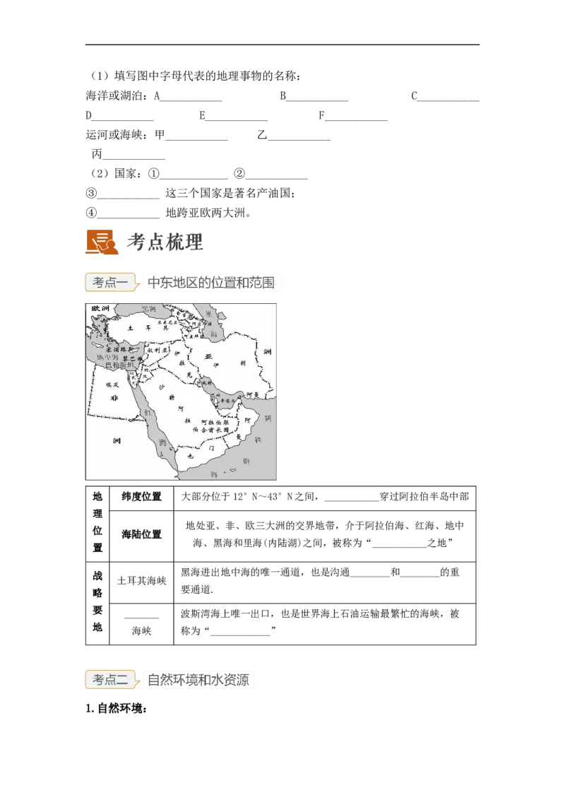 专题09了解区域-中东地区、欧洲西部（讲义）（原卷版）-2023年中考地理一轮复习讲练测_7地理中考复习_2023年中考复习资料_一轮复习_2023年中考地理一轮复习讲练测