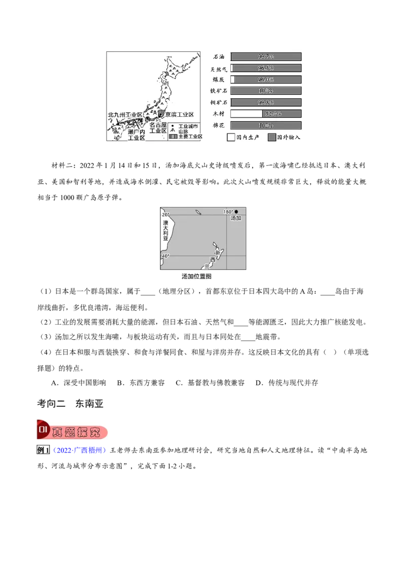 专题08我们邻近的地区和国家-2023年中考地理总复习真题探究与变式训练（全国通用）（原卷版）_7地理中考复习_2023年中考复习资料_专项复习