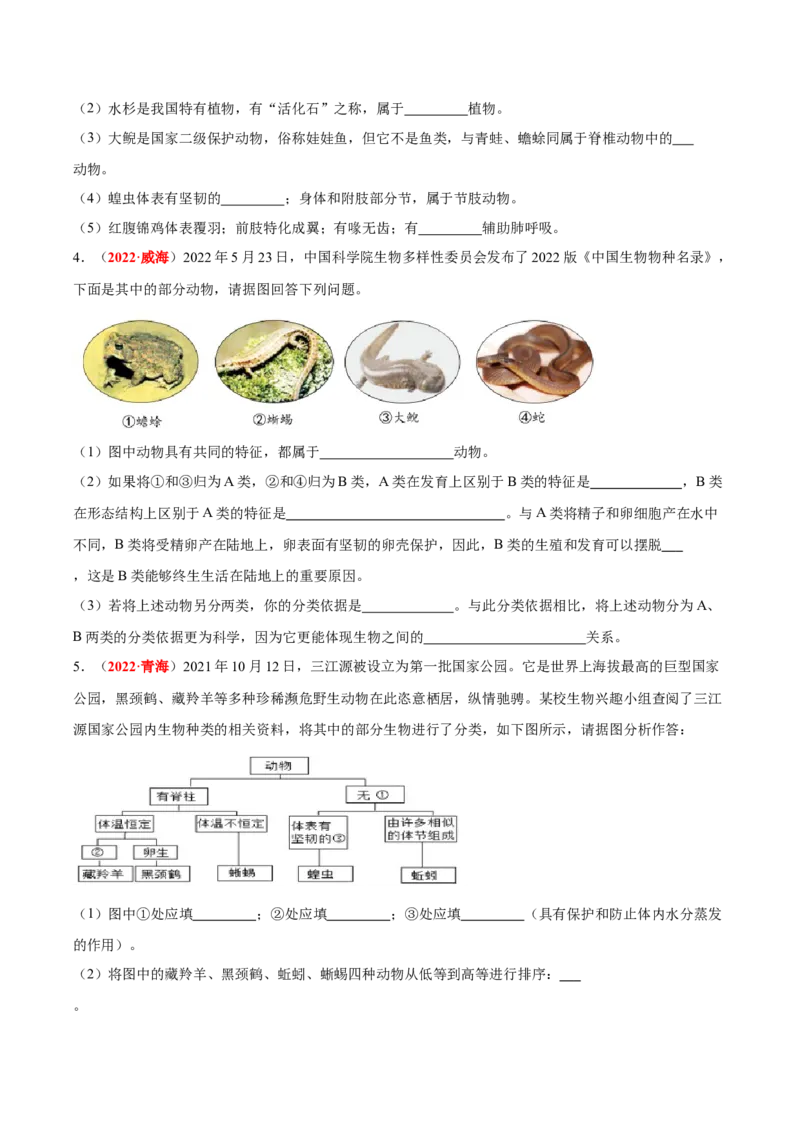 专题10&nbsp;植物、动物和微生物类群（原卷版）_6生物中考复习_2024年中考复习资料_专项复习资料_完三年（2021-2023）中考生物真题分项汇编（全国通用）