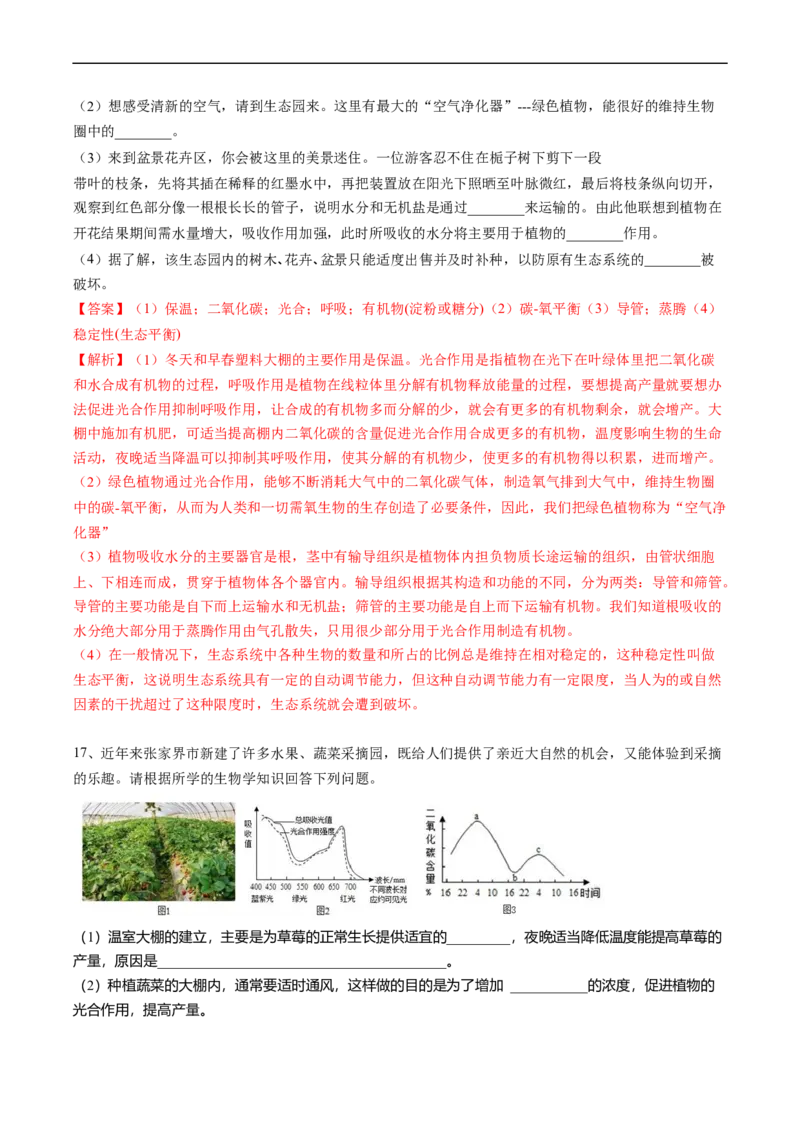 专题08光合作用和呼吸作用-2022年中考生物一轮复习抓重点考典型（人教版）（解析版）_6生物中考复习_2023年中考复习资料_一轮复习_2022年中考生物一轮复习抓重点考典型（人教版）
